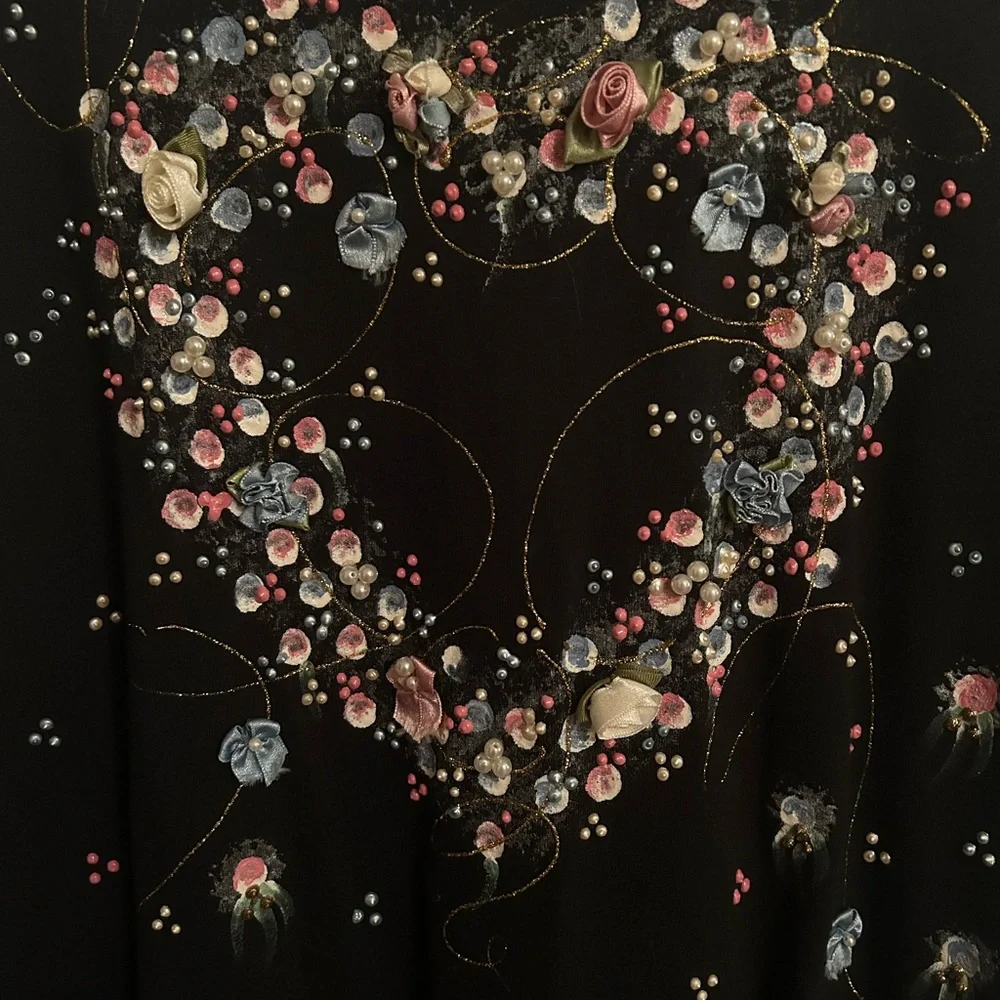 Black Top with Heart and Floral Embellishments - Picture 2 of 4